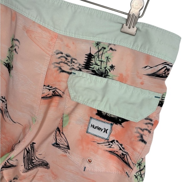 Hurley Men's Tropical Print Swim Shorts - Peach and Mint, Size 28 - Picture 8 of 11